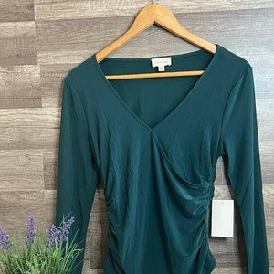 Women's Top Medium Bodycon Ruched Side Tie V-neck Blouse